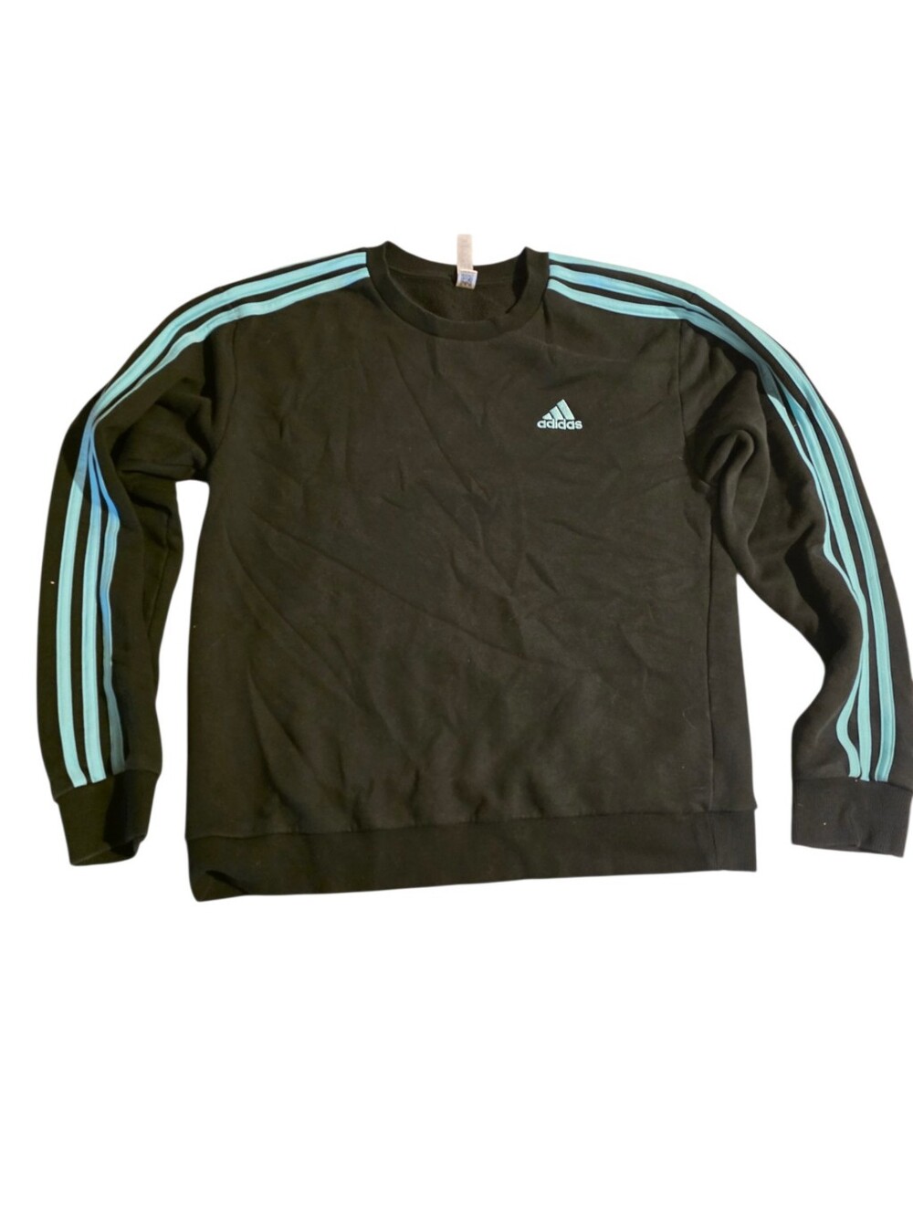 adidas Black Crewneck Sweatshirt with Light Blue Stripes
